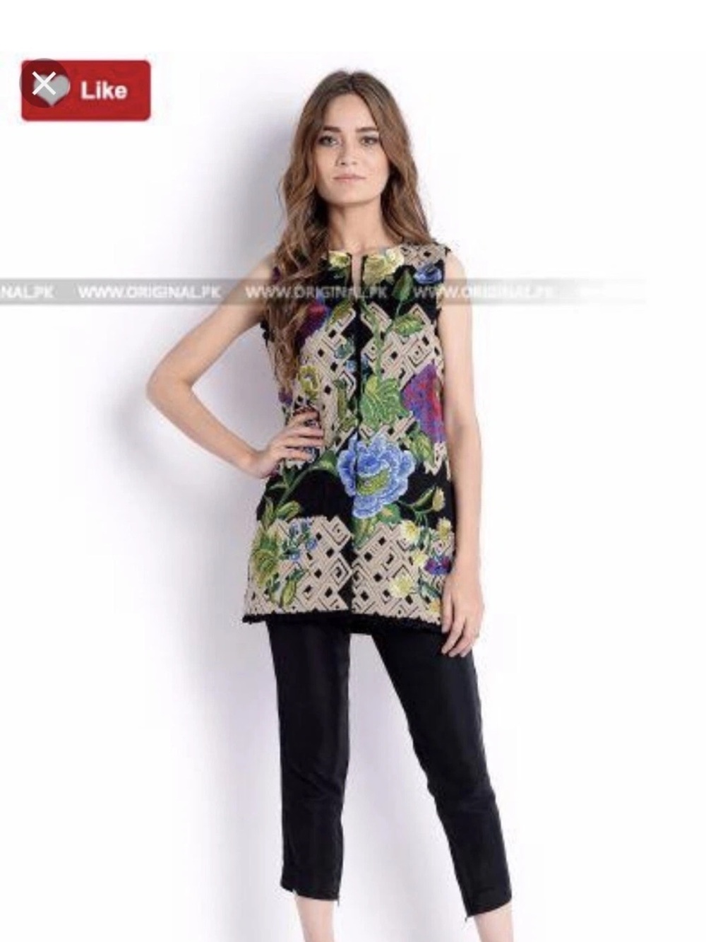 Sana Sarina’s black & gold collection.  Floral Embroidered Tunic Top in Black